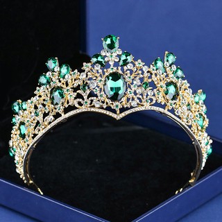 Baroque Green Tiaras Crowns Crystal Gold Color Chic Sparkly Rhinestones Crown