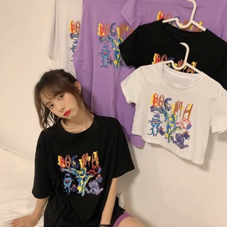 Triple A💕 crop top Women Short-sleeved T-shirt 3 colors 2021 summer new Korean cartoon print student short slim top