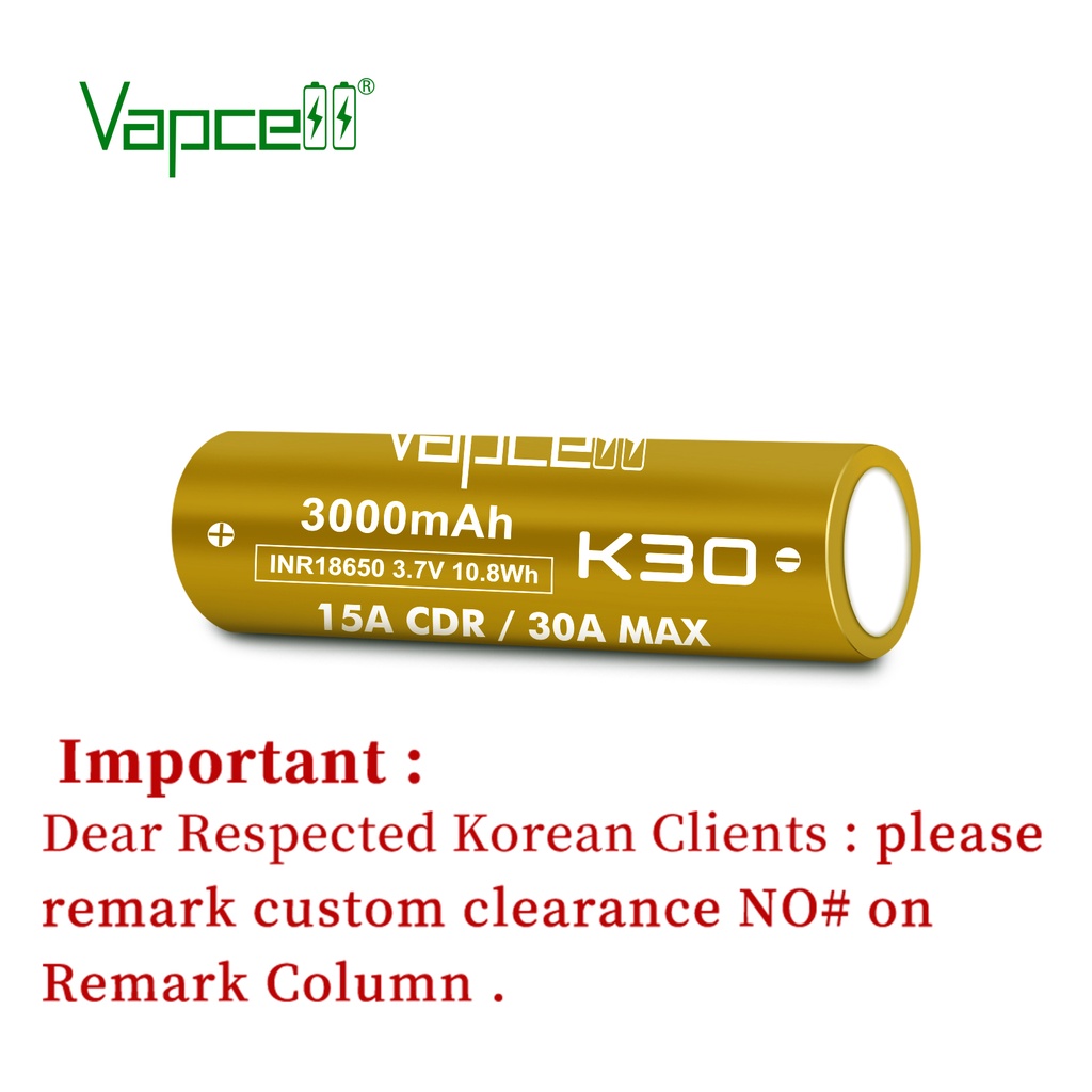 Vapcell original INR18650 3000mah 15A K30 3.7V lithium battery Li ion rechargeable 18650 Batteries f