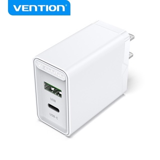 VENTION Fast Charging adapter พอร์ตคู่ USB-A และ USB-C (18W/20W) โทรศัพท์มือถือหัวชาร์จเร็ว 5V 3A