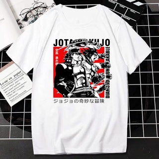 ROUND คอลูกเรือเสื้อยืด พิมพ์ลายกราฟิกการ์ตูนอนิเมะ Jojo Bizarre Adventure สไตล์ญี่ปุ่น ฮาราจูกุ สําหรับผู้ชาย และผู้หญิ