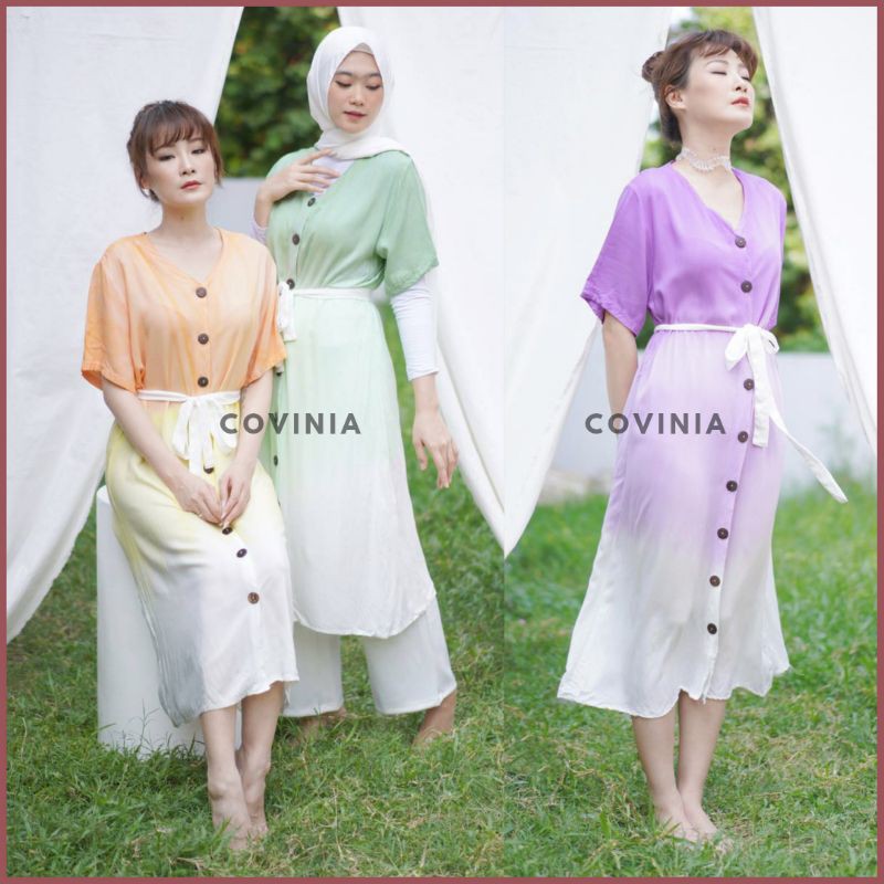 Gradation Legian Dress V คอปุ่ม Medi Rayon Dress Gradation Tie Dye - CRG201087