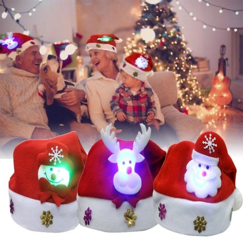 2025 Merry Christmas ปีใหม่ผู้ใหญ่เด็ก LED Light Up หมวก Santa Claus Snowman Elk หมวกเด็ก Xmas ของขวัญ