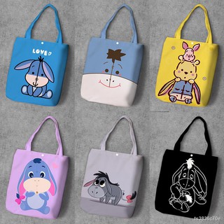 กระเป๋าเป้แพคเกจ☊✟✧กระเป๋าช้อปปิ้ง Winnie the Pooh Donkey Eeyore Shoulder Bag Canvas