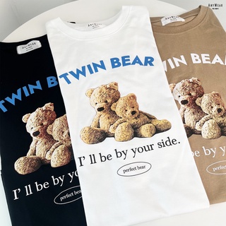 เสื้อยืด Oversize 🐻🐻Twin Bear I’ll be your side by AnyWear ผ้าCotton100% ใส่สบาย เสื้อยืดFreesize เสื้อยืดทรงเกาหลี