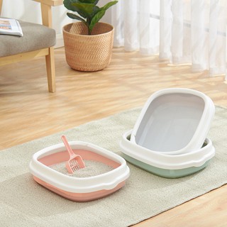 กระบะทรายแมว แถมฟรีที่ตัก กระบะทรายสีพาสเทล ห้องน้ำแมว cat litter box