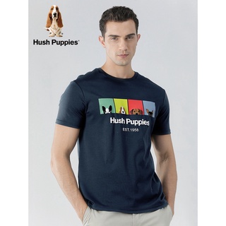 [S-5XL] เสื้อยืดแขนสั้น ผ้าฝ้าย พิมพ์ลายตัวอักษร Hush Puppies แฟชั่นสําหรับผู้ชาย