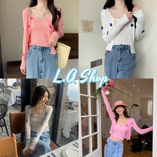 L.A Shop พร้อมส่ง เสื้อสายเดี่ยว+เสื้อคลุมไหมพรม ดีเทลแต่งดอกไม้ปักเล็กๆน่ารักคิ้วท์ๆ "82001+82001-1" -C