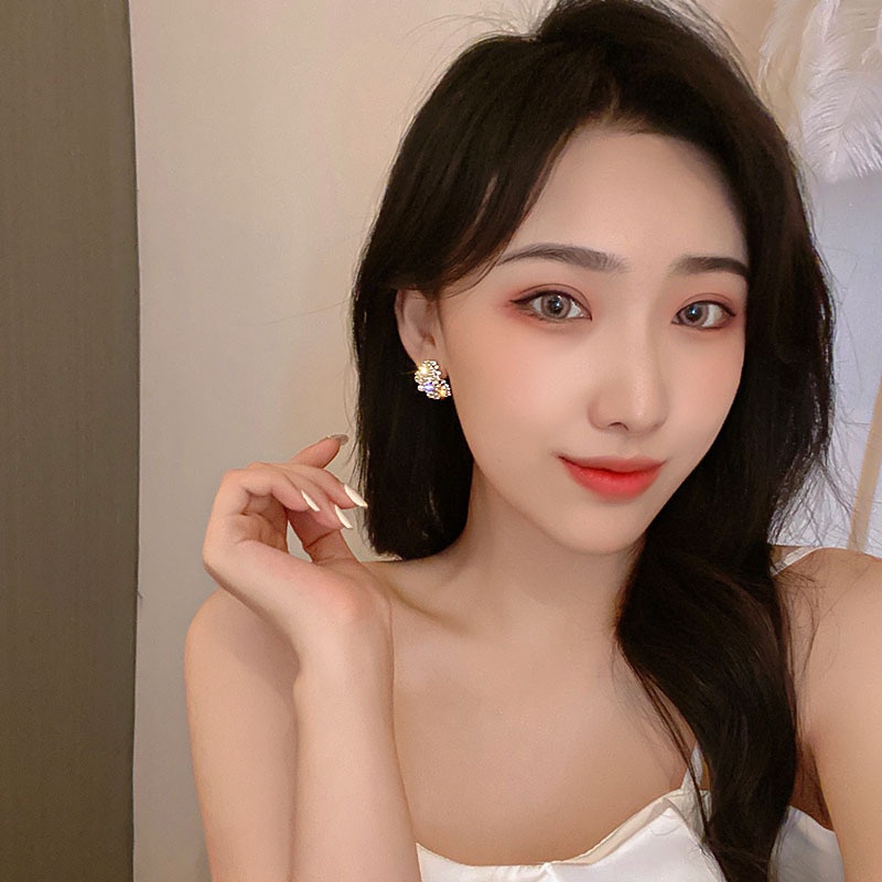 ต่างหูเข็มเงิน 925 รูปดอกไม้ ประดับมุก เพทาย เรียบง่าย สไตล์เกาหลี เรโทร แฟชั่นสําหรับผู้หญิง