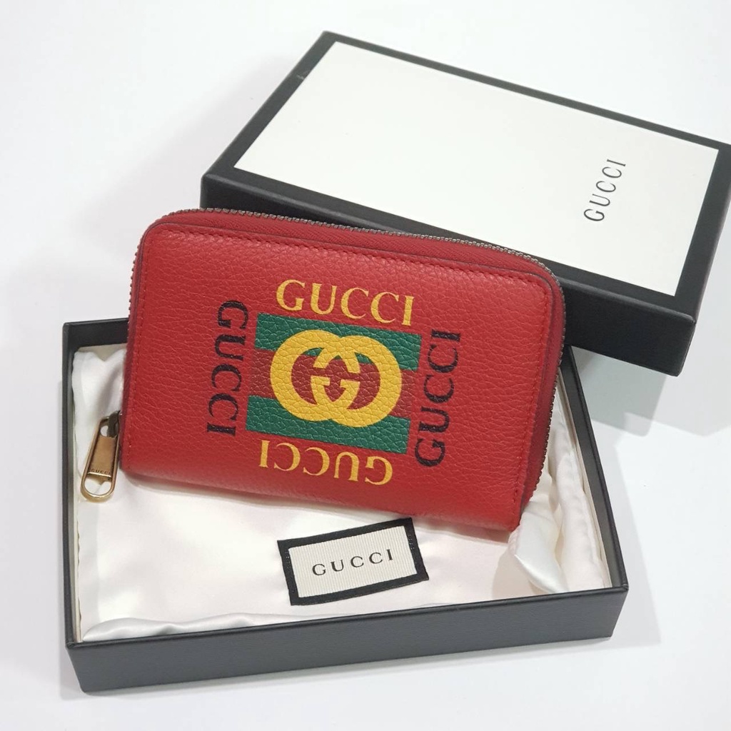 Gucci card cardholder mini zip wallet สีแดง ใส่บัตร ใส่การ์ด กุชชี่ ของแท้ ส่งฟรี EMS ทั้งร้าน