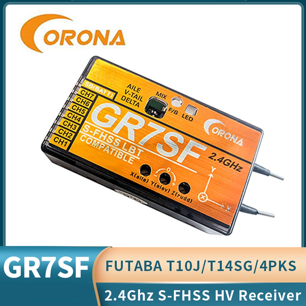 Corona GR7SF 2.4GHz 7CH S.BUS ตัวรับสัญญาณ 3X Gyro Futaba S-FHSS เครื่องส่งสัญญาณ T6J T8J 10J T14SG 
