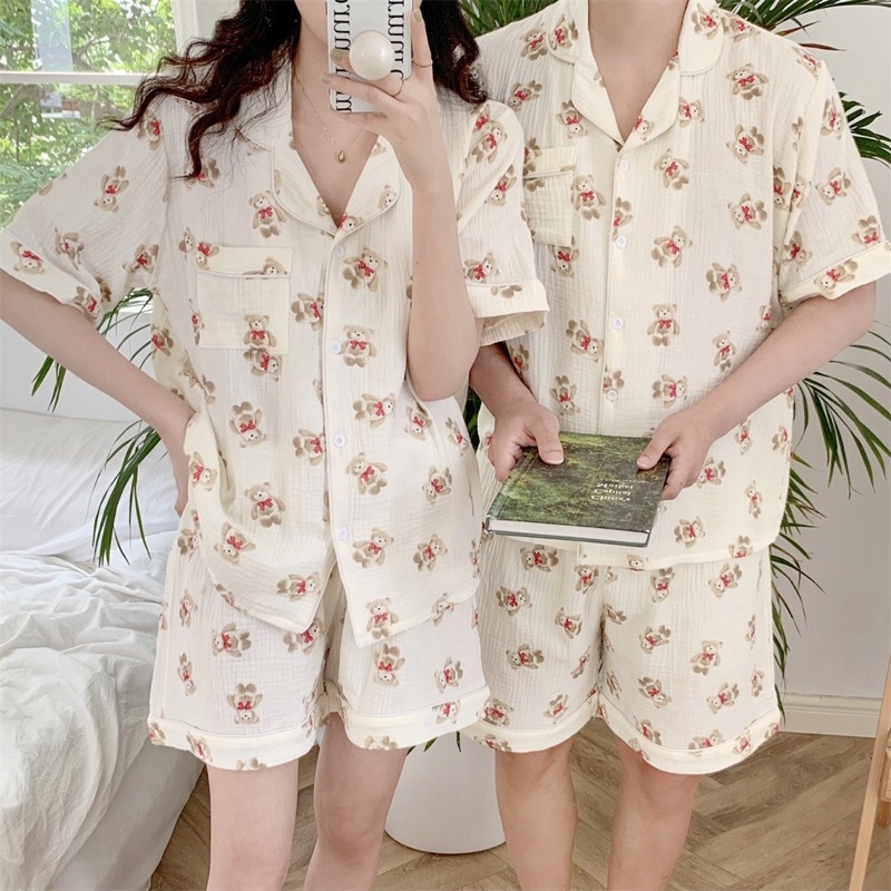 (2 คู่พร้อมส่ง)ชุดนอนคู่ ชุดนอนผ้าฝ้าย ชุดนอนหมี ชุดนอนสไตล์เกาหลี ...