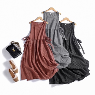เสื้อกั๊กกระโปรงยาว ผ้าฝ้าย และผ้าลินิน สไตล์ญี่ปุ่น สําหรับสตรี
