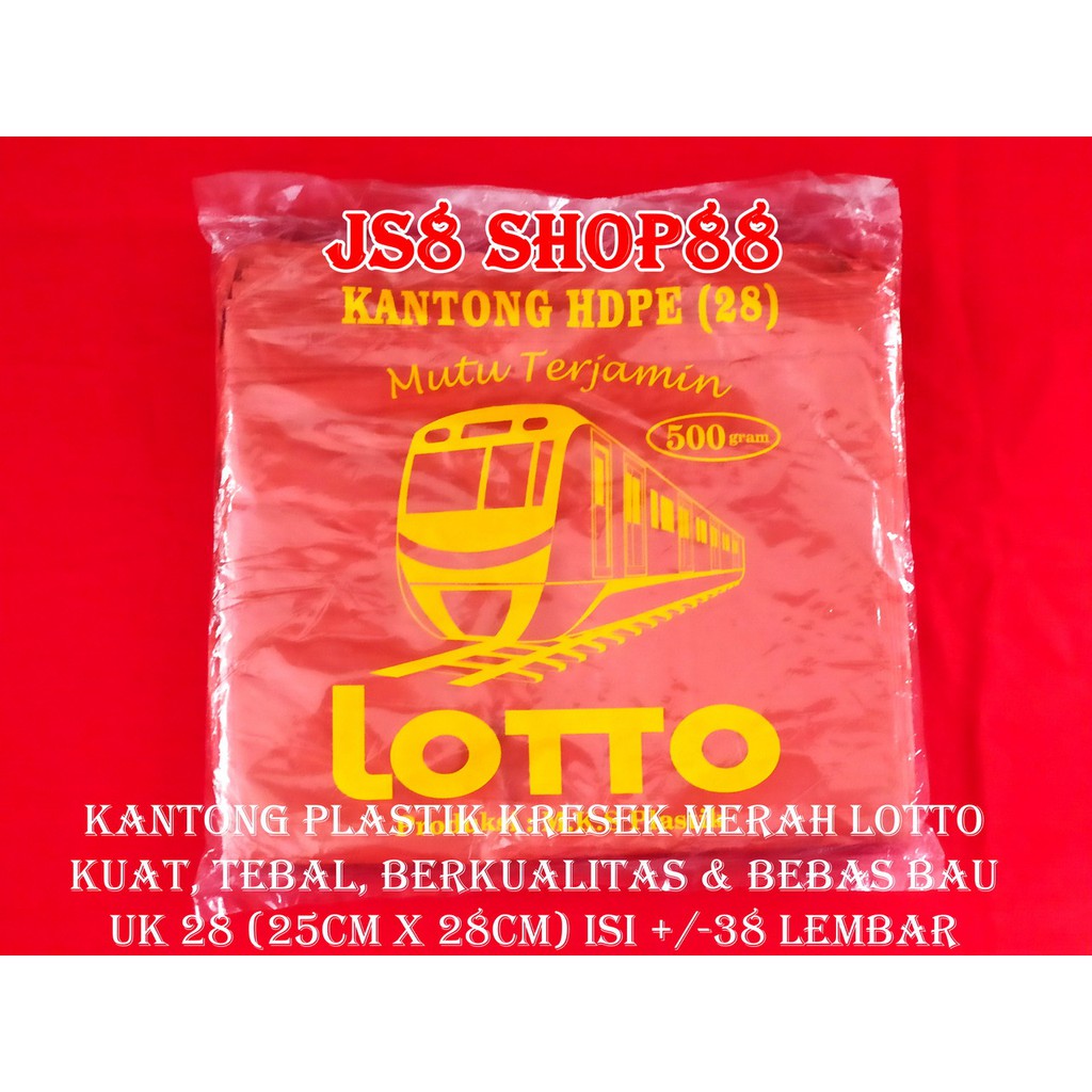 MERAH (ขายปลีก) กระเป๋าพลาสติก HD STRONG RED LOTTO 28 คุณภาพ