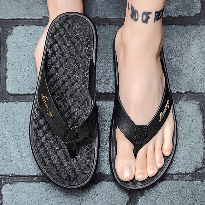 CROCS รองเท้าแตะเพื่อสุขภาพ AD รองเท้าแตะผู้ชาย เกาหลีใต้ แฟชั่น แสงสว่าง ยาง กันลื่น รองเท้าแตะผู้ชายหนังแท้ 100% สีดำ/