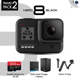 Gopro Hero 8 Black Travel Pack 2 Dual Charer + Battery, Gopro 3 Way, Sandisk Extreme Pro 64GB ประกันศูนย์ไทย