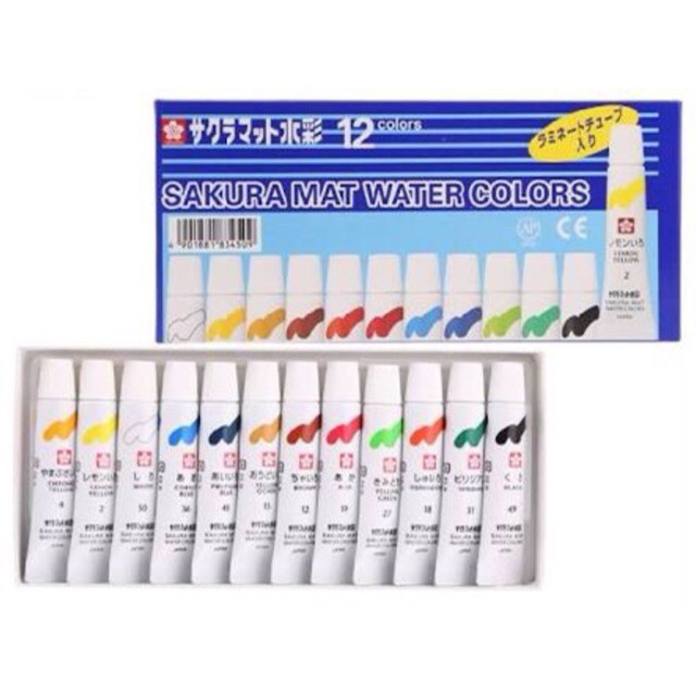 สีน้ำซากุระ 12,15,18,24 สี หลอดลามิเนต Sakura Mat Water Colors 5ml