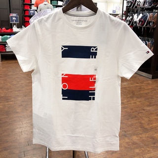 Tommy เสื้อยืดคอกลม แขนสั้น ผ้าฝ้าย สีขาว สําหรับผู้ชาย