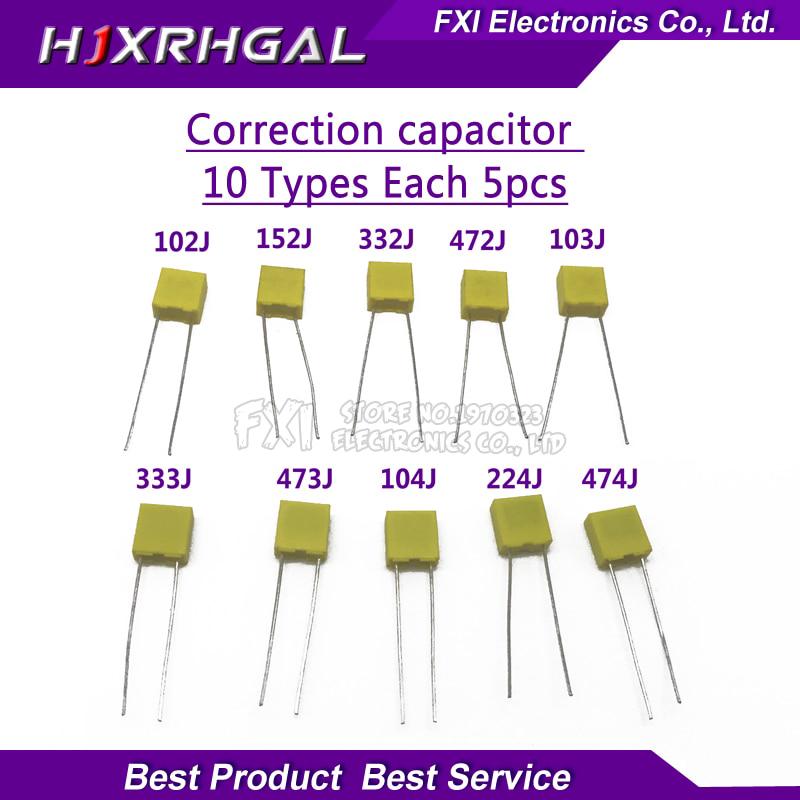 50PCS =10 kinds * 5 PCS Correction capacitor package kit KIT 100V 102J 152J 332J 472J 103J 333J 473J 104J 224J 474J