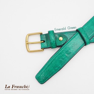 La Franche - เซ็ท "หนังงูแท้ Full Grain" สีเขียวมรกตพร้อมหัวเข็มขัดทองเหลือง #2S0006