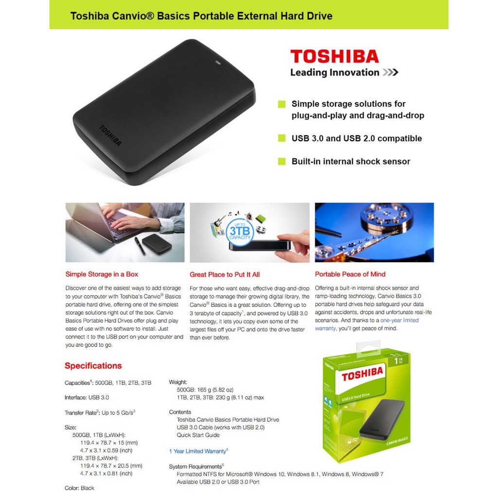 Toshiba Canvio Basics/Ready 500GB 1TB 2TB 4TB Portable USB 3.0 External Hard Disk+ Pouch