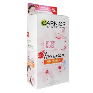 GARNIER การ์นิเย่ สกิน แนทเชอรัลส์ ซากุระโกลว์ ไฮยาลูรอน เซรั่มครีม เอสพีเอฟ 30 พีเอ+++ 7 มล. 1 กล่องมี6 ซอง