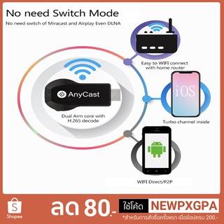 อุปกรณ์รับสัญญาณทีวี AnyCast M 100  / 2.4 G 4K HDMI Miracast DLNA Airplay WiFi Receiver