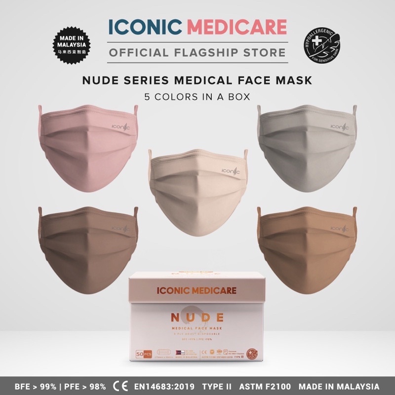 หน้ากากอนามัย ICONIC  3 ชั้น Medical Grade ; ICONIC MEDICARE NUDE FACE MASK