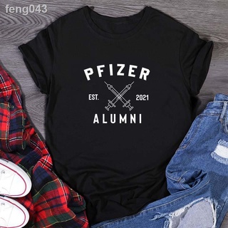 ☁┇CX แฟชั่น Unisex Cotton เสื้อยืดผู้ชาย PFIZER พิมพ์เสื้อผู้หญิงแขนสั้นคอกลม S-XXXL top tee