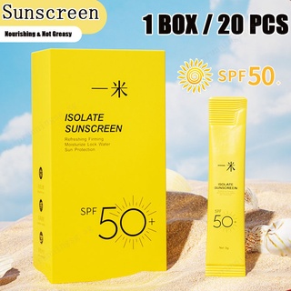 【20 ชิ้น / 1 กล่อง】ครีมกันแดด ไวท์เทนนิ่ง ป้องกันผิว ให้ความชุ่มชื้น SPF 50 ใช้แล้วทิ้ง