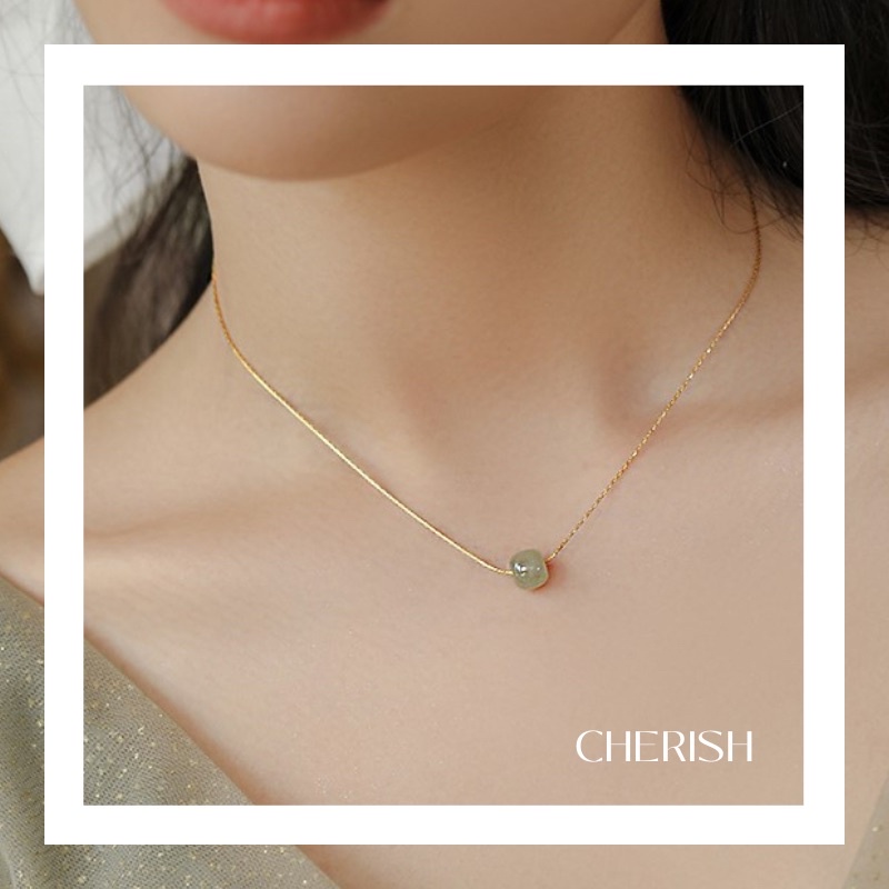 [silver 925S][CHERISHxMIHREH][CR26] สร้อยคอทำจากเงิน s925 สีทองประดับจี้หยก งานจริงสวยมากๆ สไตล์มินิมอล