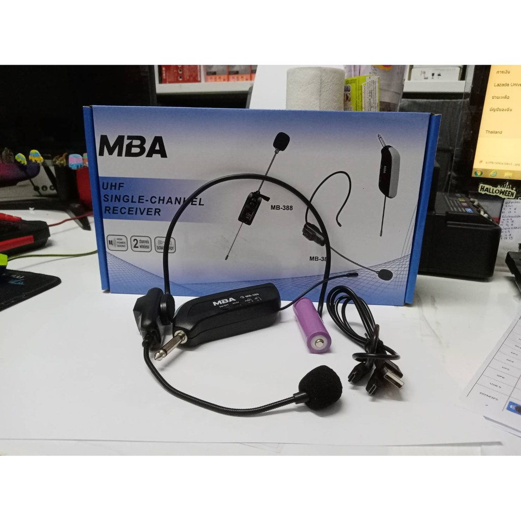 MBA ไมค์คาดหัว รุ่น MB-389 UHF WIRELESS Microphone ไมค์โครโฟน ไมค์ไร้สาย