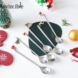 Christmas Series Stainless Steel Coffee Spoon/ 13.5*2.5cm Milk Dessert Spoon With Cartoon Pendant Kitchen Dinnerware