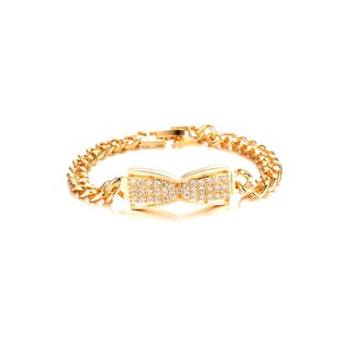 TANITTgems สร้อยข้อมือทองลายโบว์ประดับเพชรน้ำงาม