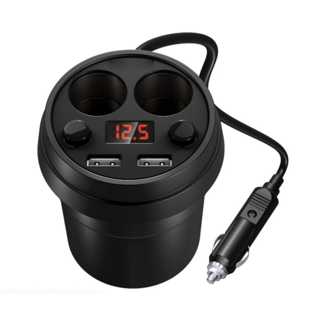 รถ mp3 เครื่องเล่นเพลง MP3 FM ที่ชาร์จในรถยนต์ 3.1A พร้อมช่องต่อ USB x 2 ที่จุดบุหรี่ x 2 ปุ่มควบคุม x 2 จอแสดงแรงดันไฟฟ