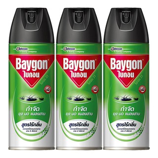 Frangnance ไบกอน ยาฉีดยุงสีเขียวไร้กลิ่น 300มล. แพ็ค 3 กระป่อง Frangnance Baygon mosquito spray green odorless 300 ml pa