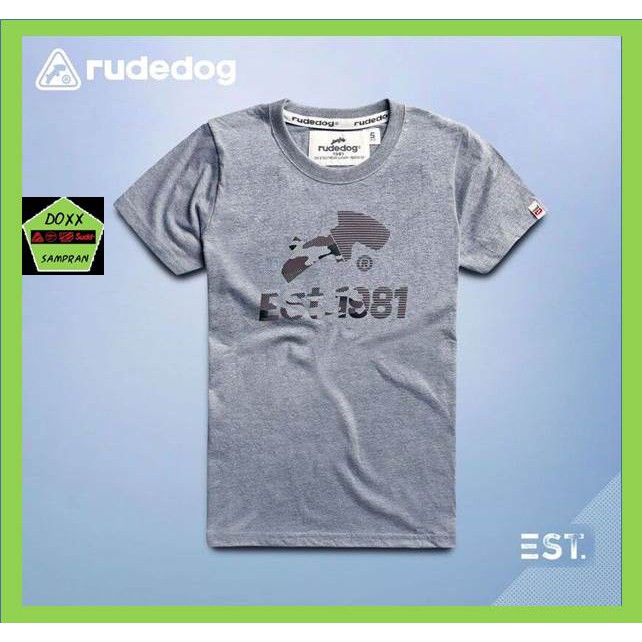 rudedog เสื้อคอกลม ชายหญิง  รุ่น est point สีเทาอ่อน