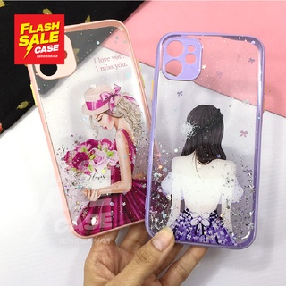 i6 11 เคสมือถือ TPU ขอบสีกันกล้อง กากเพชรกริตเตอร์ไล่สีลายการ์ตูน