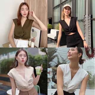 PHANCH เสื้อ Linen crop ไขว้หน้า