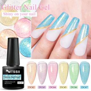 MTSSII กระพริบ สีทาเล็บเจล 6ml UV เลื่อม Nail Gel Polish กึ่งถาวร เล็บปลอมสําเร็จรูปเจล Soak Off Gel