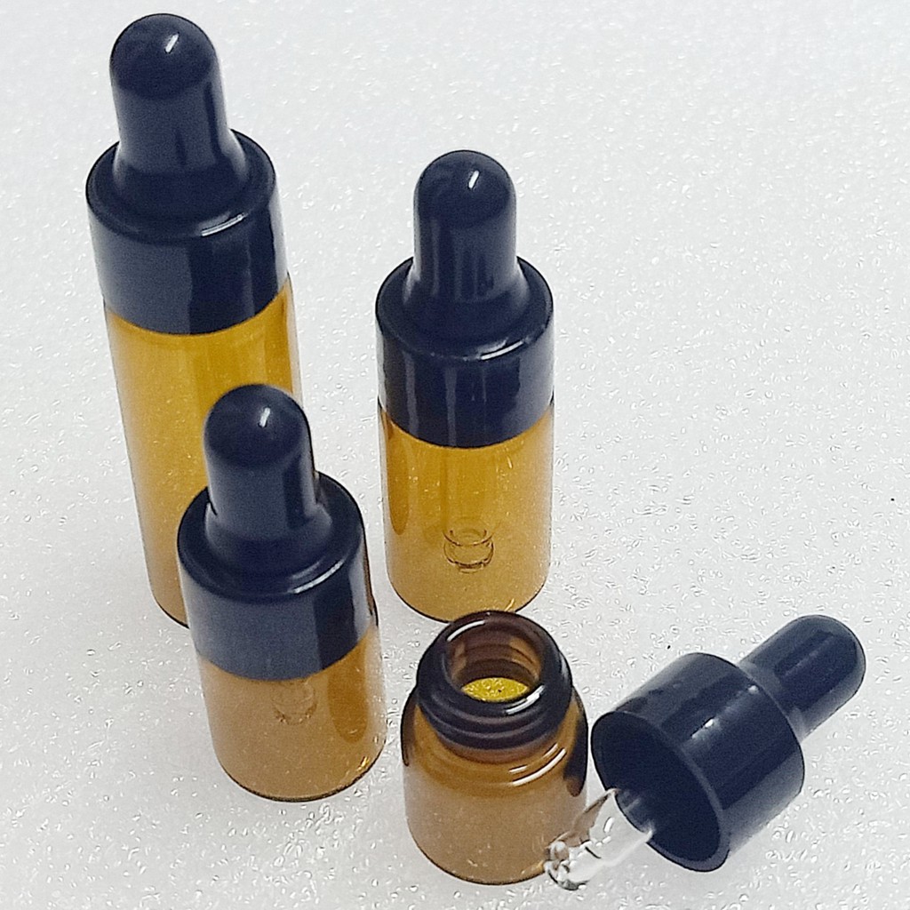 พร้อมส่ง1/2/3/5mlขวดแก้วสีชา แบบหยดจุกดรอปเปอร์(dropper) เติมได้ ใช้ซ้ำได้ ขนาดทดลอง ใส่น้ำหอม แบ่งสาร เอนกประสงค์diyมาก
