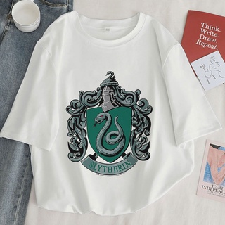 เสื้อผ้าผชSlytherin เสื้อยืดแขนสั้น พิมพ์ลายหนัง สีขาว แฟชั่นฤดูร้อน สไตล์ฮาราจูกุ สําหรับผู้หญิง 2022 y2kS-5XL