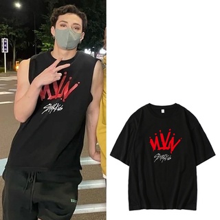 KPOP StrayKids THE VICTORY Bang Chan I.N เดียวกันผ้าฝ้ายเสื้อยืดผู้ชายผู้หญิง Plus ขนาด 2022 ใหม่สไตล์เกาหลีหลวมพิมพ์แขน