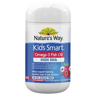 Natures Way Kids Smart Omega-3 Fish Oil Strawberry Flavour 50 Chewable Capsules