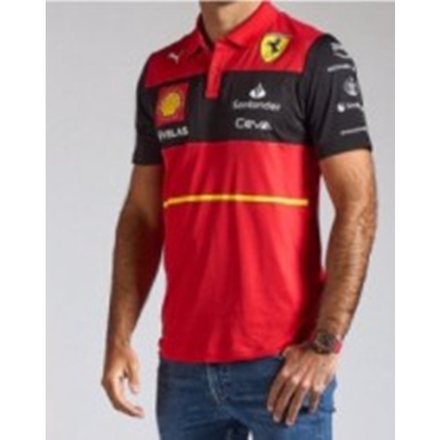 เสื้อโปโลแขนสั้น แบบแห้งเร็ว ลายทีม F1 Formula One Ferrari Sainz Ferrari สําหรับผู้ชาย 2022
