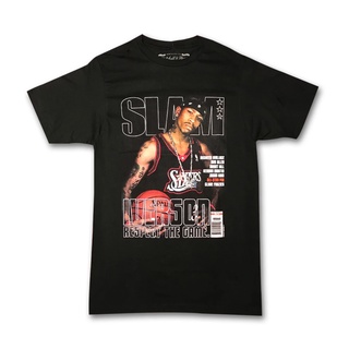 เสื้อยืดผู้ชายอินเทรนด์เสื้อยืดคอกลม แขนสั้น ผ้าฝ้าย พิมพ์ลาย Slam Allen Iverson Respect The Game Basketball สําหรับผู้ช