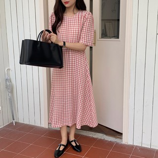 CHUUCHOP_พร้อมส่ง(C6465)✨💓🏖Gingham ribbon dress ชุดเดรสยาวลายสก็อต มี2สี