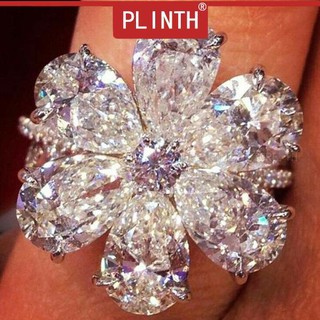 PLINTH แหวนเงินแท้ 925 สีขาวฝังเพชรหยดน้ำหยดหิมะรูปดอกไม้คริสต์มาส175