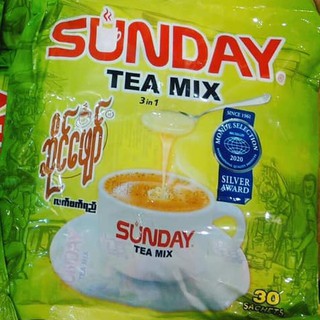 Sunday Tea mix 3in1 ห่อสีเขียว สูตรนมข้นหวาน รสนุ่ม หวานกลมกล่อม ชาพม่า ชานมพม่า  (แพ็ค 30 ซอง)