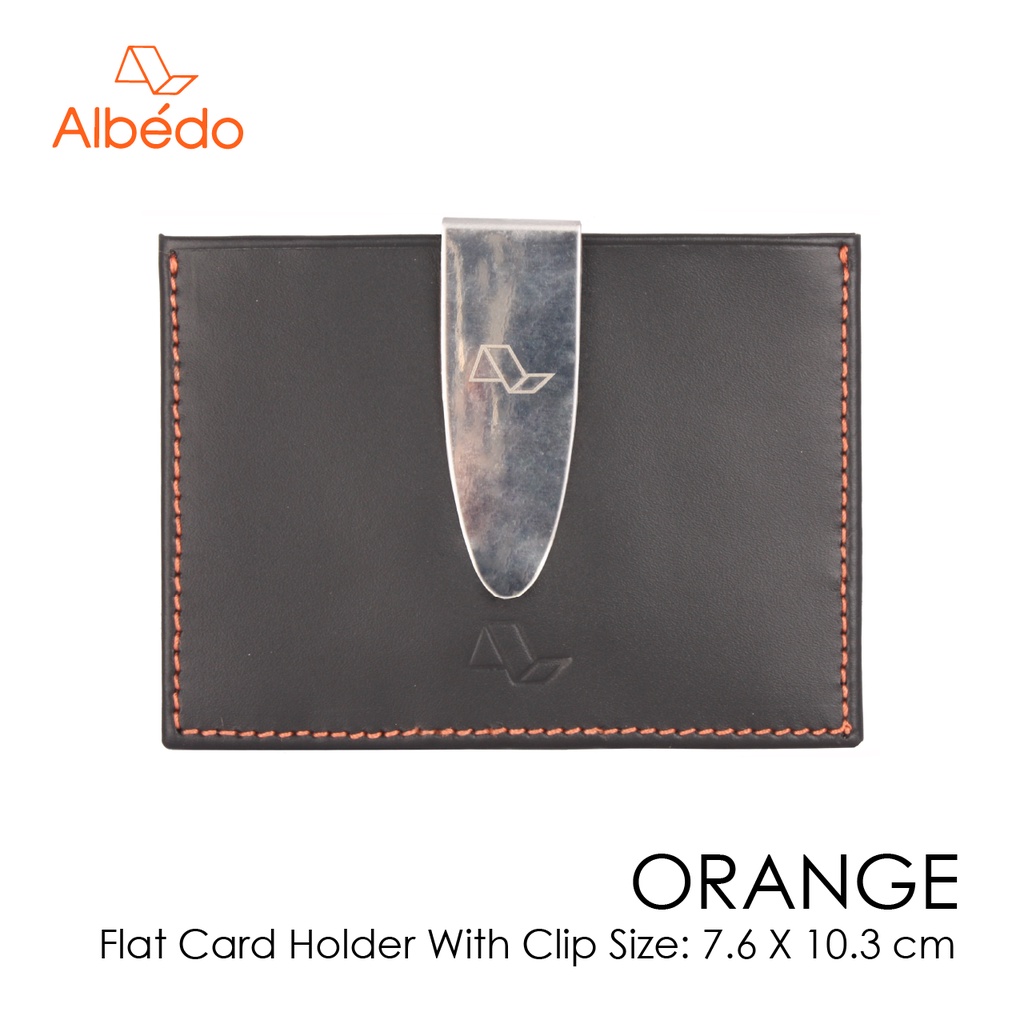 [Albedo] ORANGE FLAT CARD HOLDER WITH CLIP กระเป๋าใส่บัตรพร้อมคลิปหนีบธนบัตร หนังแท้ รุ่น ORANGE - OR01899